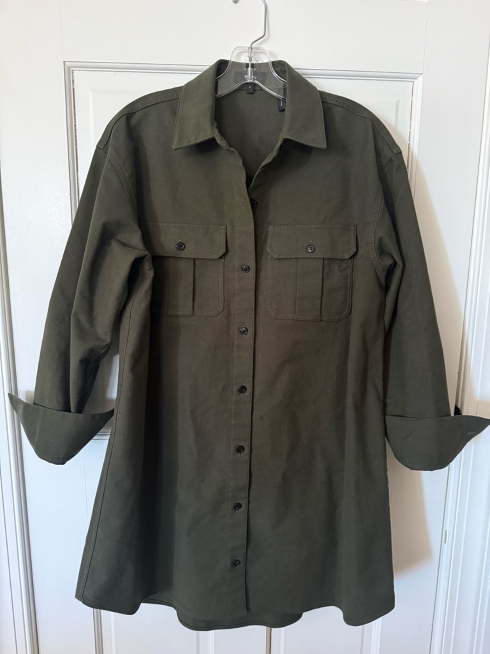 Theory Olive Green Military Shirt Dress Small